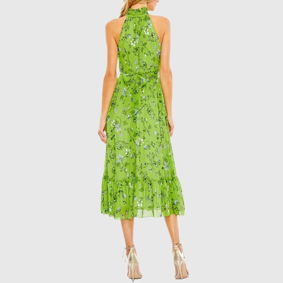 IEENA for Mac Duggal Green Floral Print High-Neck A-Line Midi Dress - Picture 2 of 7